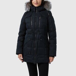 NEW PAJAR WOMENS AVA DOWN QUILTED TRENCH PARKA JACKET WITH FUR HOOD (XXL)